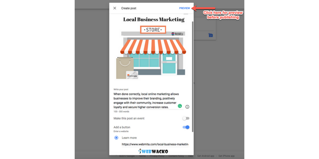 Google Post My Business Preview Before Publishing
