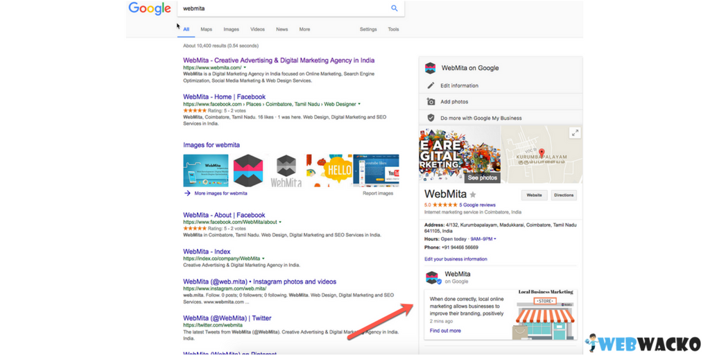 Google Post My Business Result on Search Page